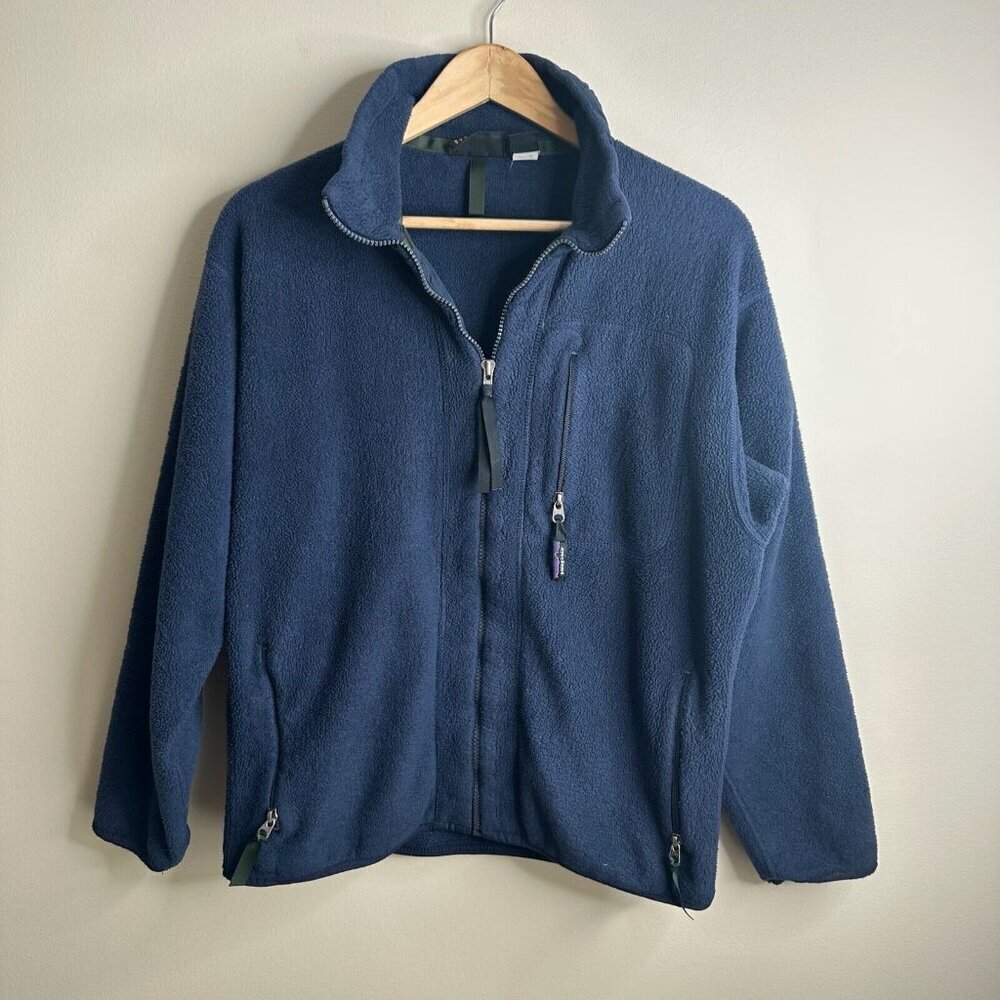 Vintage Patagonia Synchilla Jacket Deep‎ Pile Fleece Womens M Navy Blue Made USA